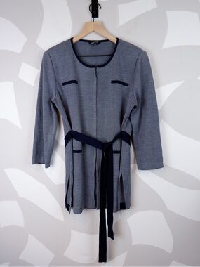 Misook Navy and White Microcheck Zip Jacket | L
